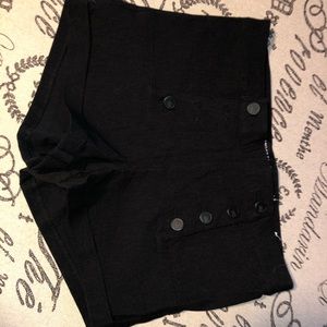 High Waisted Black Button Shorts